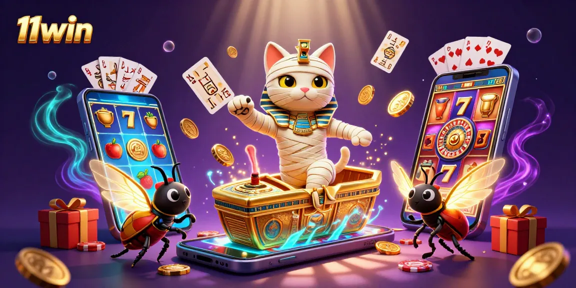 Play and win big with 11win featuring a 3D Egyptian mummy cat casino adventure.