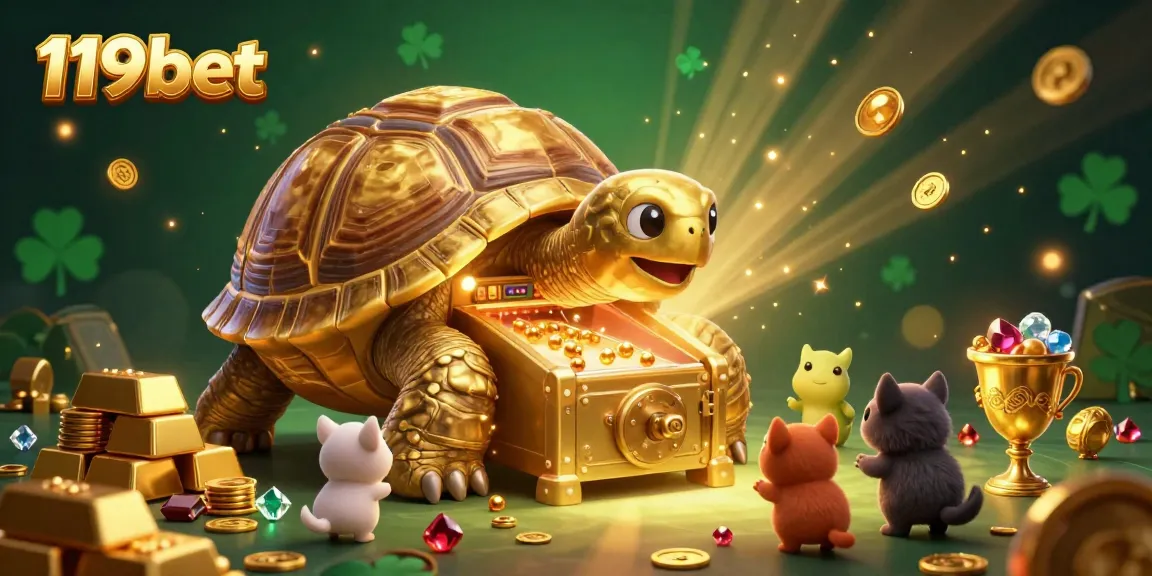 Engage with thrilling gameplay at 119bet, a vibrant scene depicting casino excitement and golden treasures.