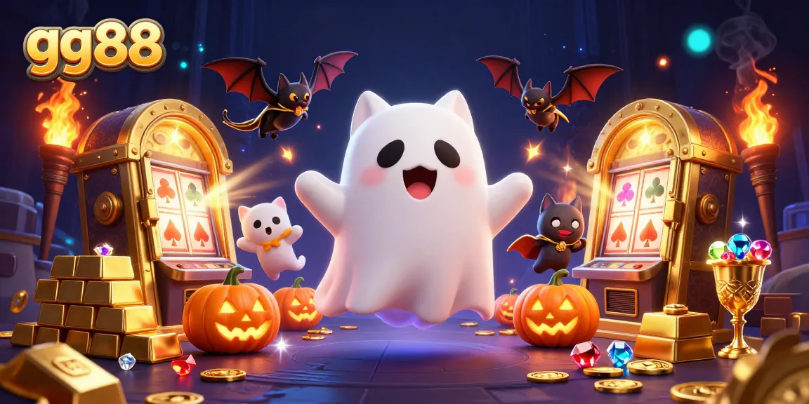 Engage with thrilling gaming action at gg88 through a vibrant haunted casino scene with dynamic characters.