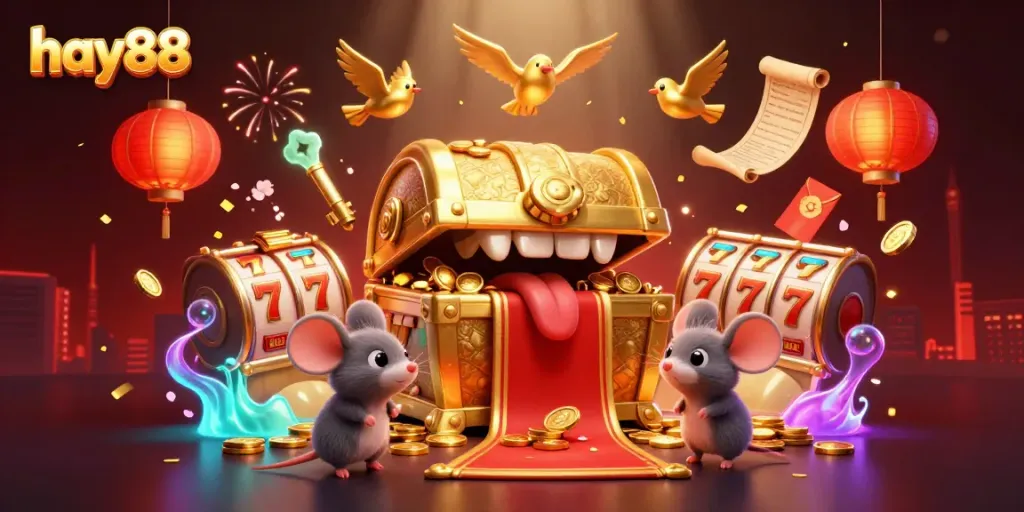 Engage with the excitement of hay88 casino games featuring vibrant slot machines and festive Chinese elements.