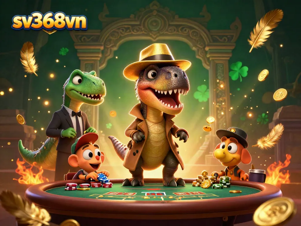 Experience thrilling wins at sv368vn casino with a playful velociraptor card counter and stegosaurus pit boss