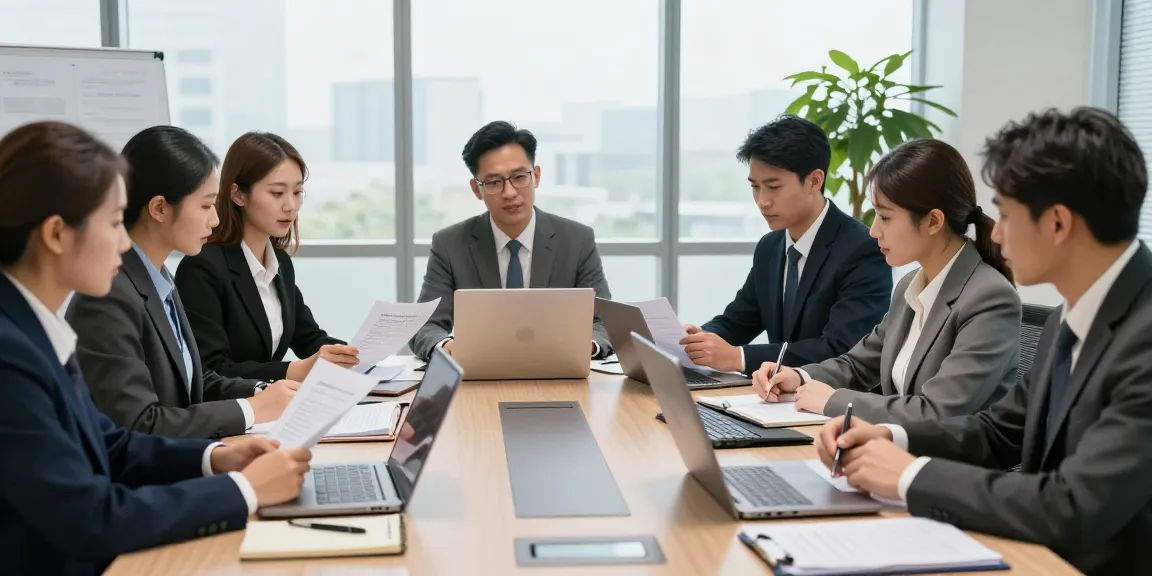 Lawyers collaborating in a modern office environment discussing legal strategies, showcasing professionalism and teamwork, her comment is here.