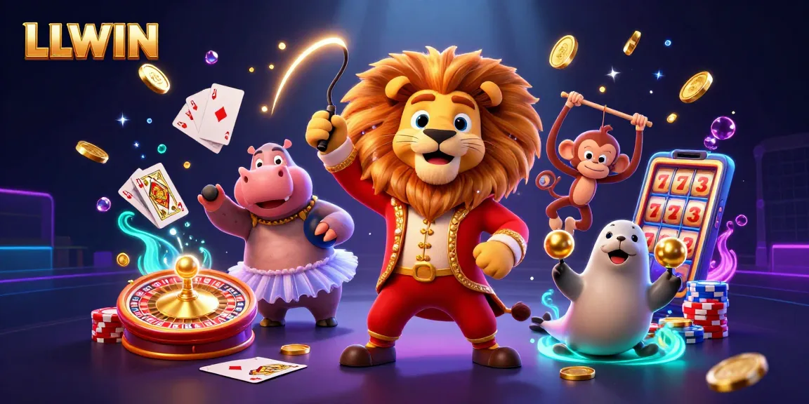 Engage in exciting LLWIN gameplay with a vibrant circus theme featuring characters, games, and shining rewards.