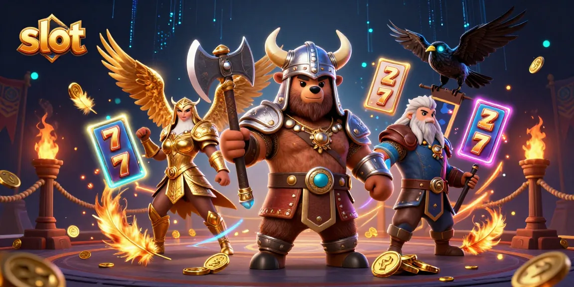 Spin winning slots with a Viking berserker, ace Valkyrie, and treasure elements in a dynamic scene.