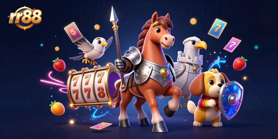 Experience thrilling casino adventures with rr88, featuring animated characters and vibrant slot game elements.