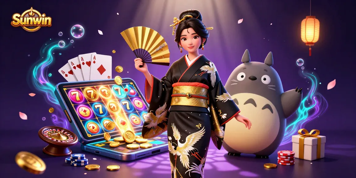 Spin the Sunwin slots with vibrant 3D characters and casino elements for an exciting gambling experience.