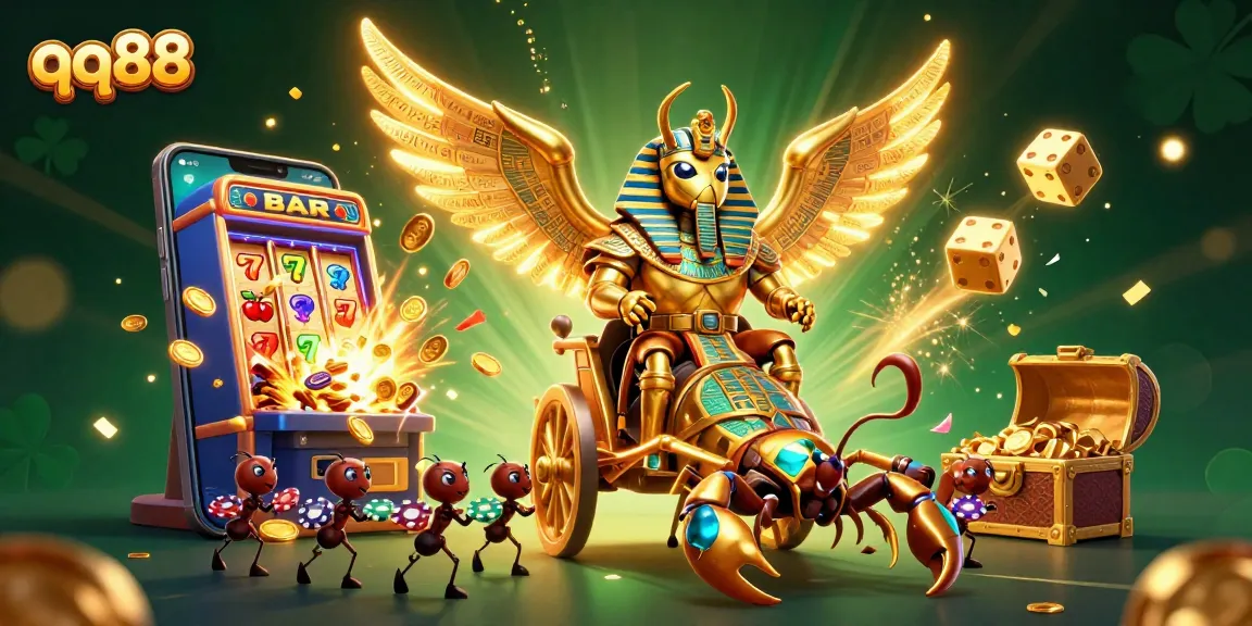 Experience winning strategies with qq88 in this vibrant casino-themed illustration.