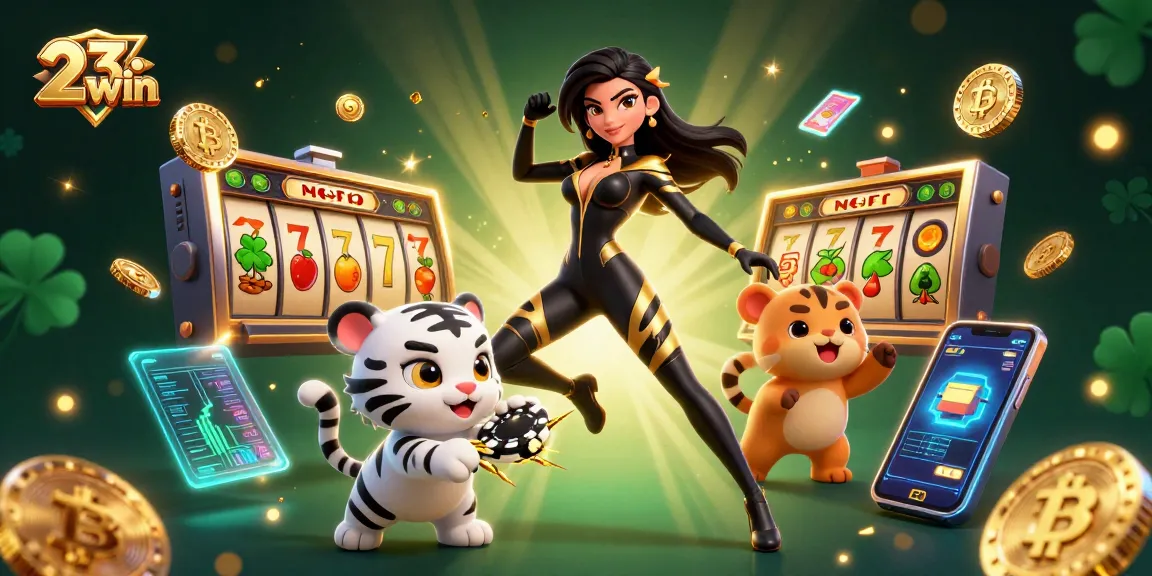 Experience the thrill of 23win with vibrant 3D gaming characters and exciting casino elements.