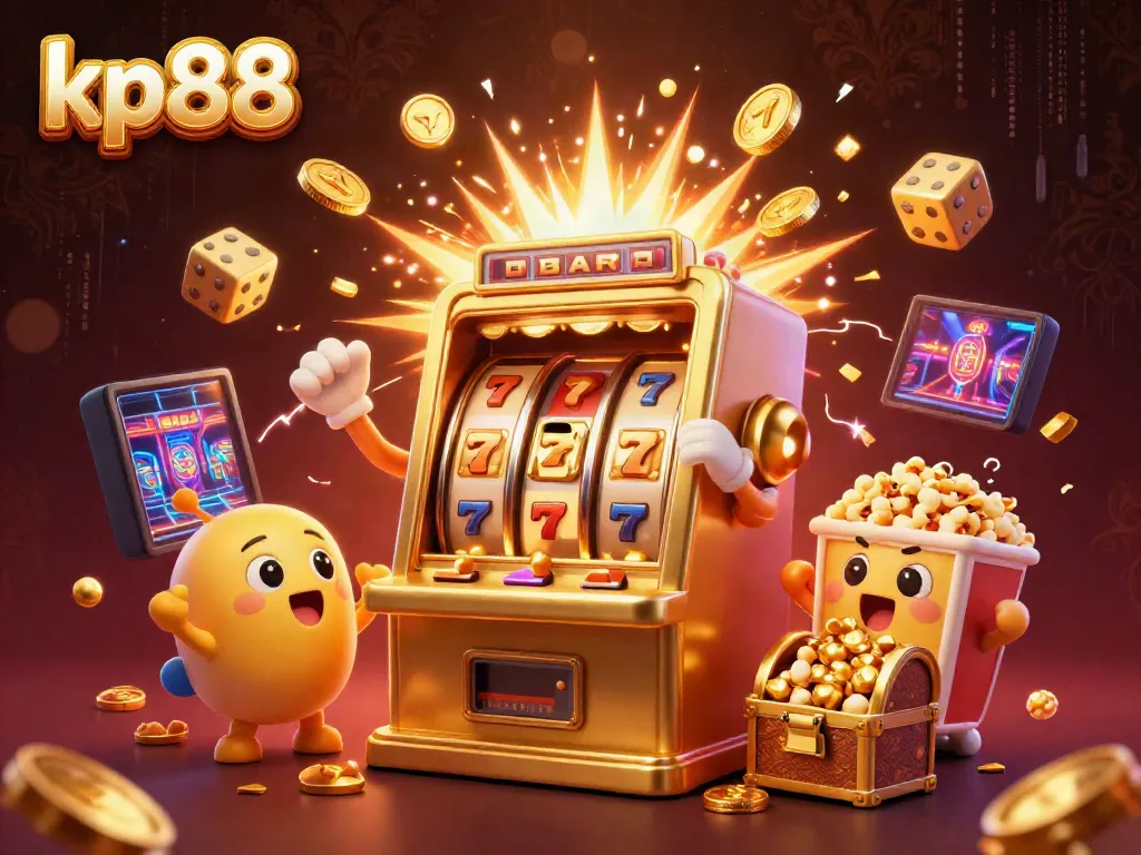 Experience thrilling jackpots at kp88 with cartoon slot machines celebrating a big win!