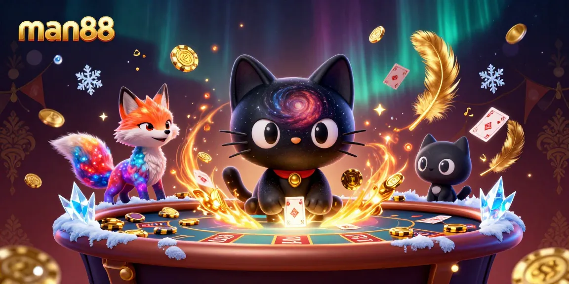 Engage with man88 at a cosmic casino, showcasing a thrilling gaming atmosphere filled with colorful characters and elements.