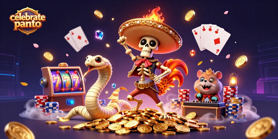 Experience celebratepanto with 3D skeleton mariachi rooster winning big at slot machines.