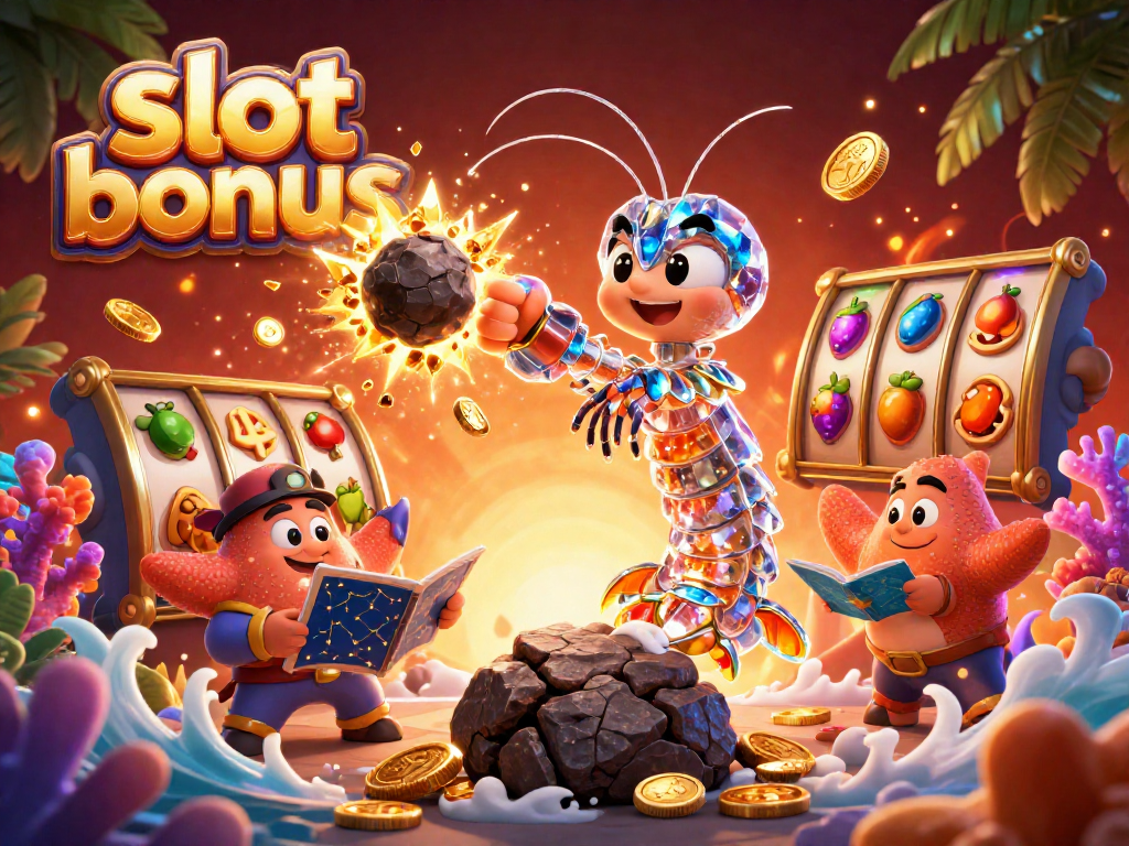 Experience slot bonus excitement with vibrant 3D characters amidst gold coins and colorful symbols.