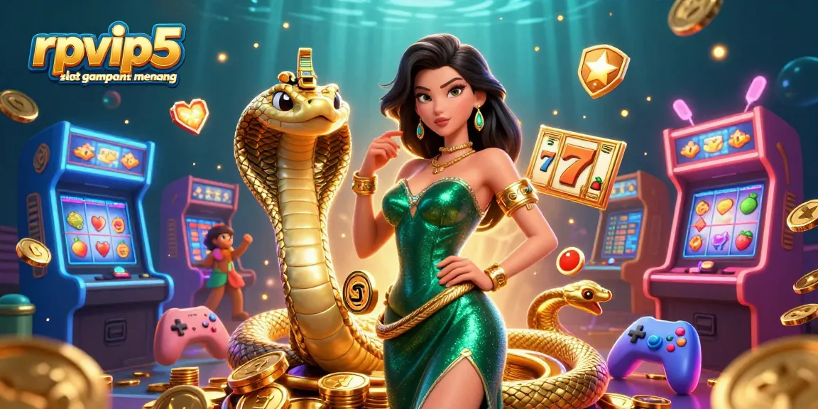 Experience rpvip5 slot gampang menang with vibrant 3D gaming illustration showcasing exciting slot elements.