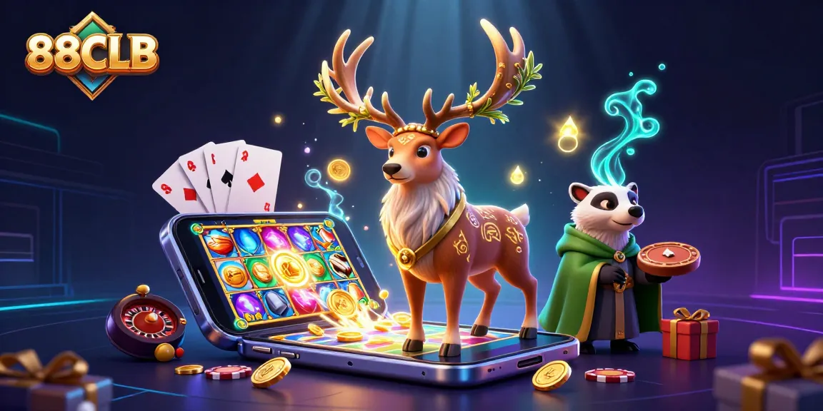 Experience exhilarating wins at 88CLB, showcasing vibrant casino games and joyful characters.