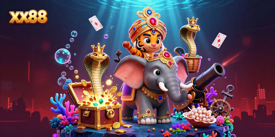 Engage with the xx88 casino experience illustrated by a vibrant underwater scene filled with jewels and treasures.