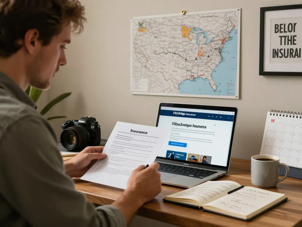 Truck insurance free quotes consultation in a home office with a laptop and coverage notes.