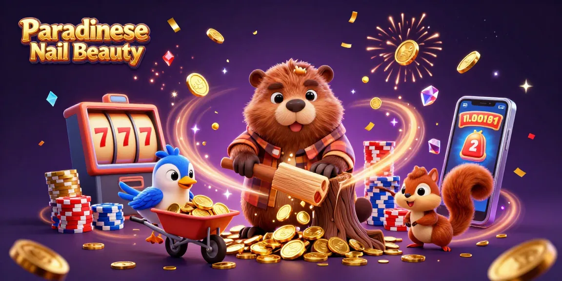 Experience a thrilling jackpot at Paradise Nail Beauty with cascading coins and vibrant characters!