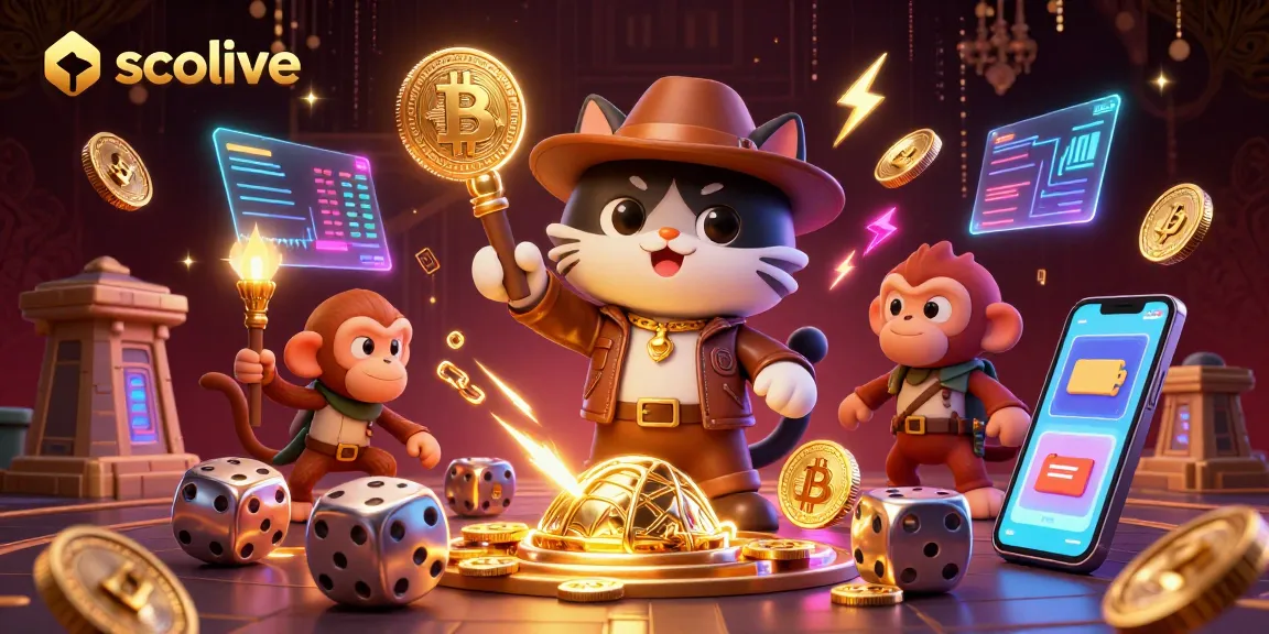 Socolive unveils a dynamic scene of an explorer cat finding a golden casino artifact with vibrant, engaging elements.