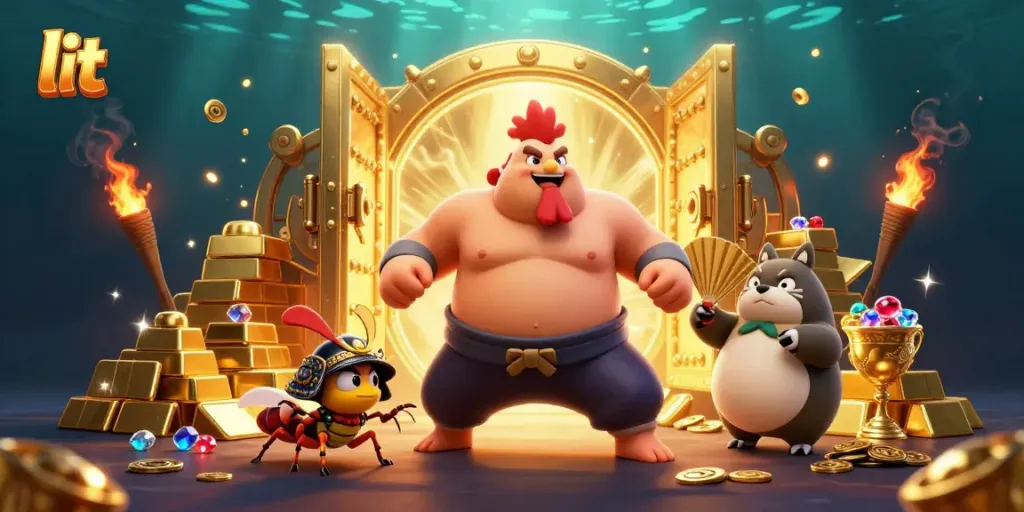 Experience the thrill of lit gameplay with vibrant casino elements and characters in action.