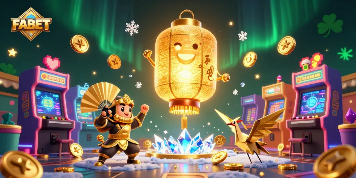 Experience thrilling gameplay at FABET's vibrant casino with magical golden spirits and arcade games.