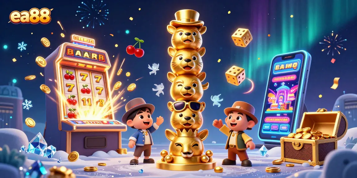 Engage with ea88's lively casino scene featuring a vibrant totem, jackpot, and colorful game elements.