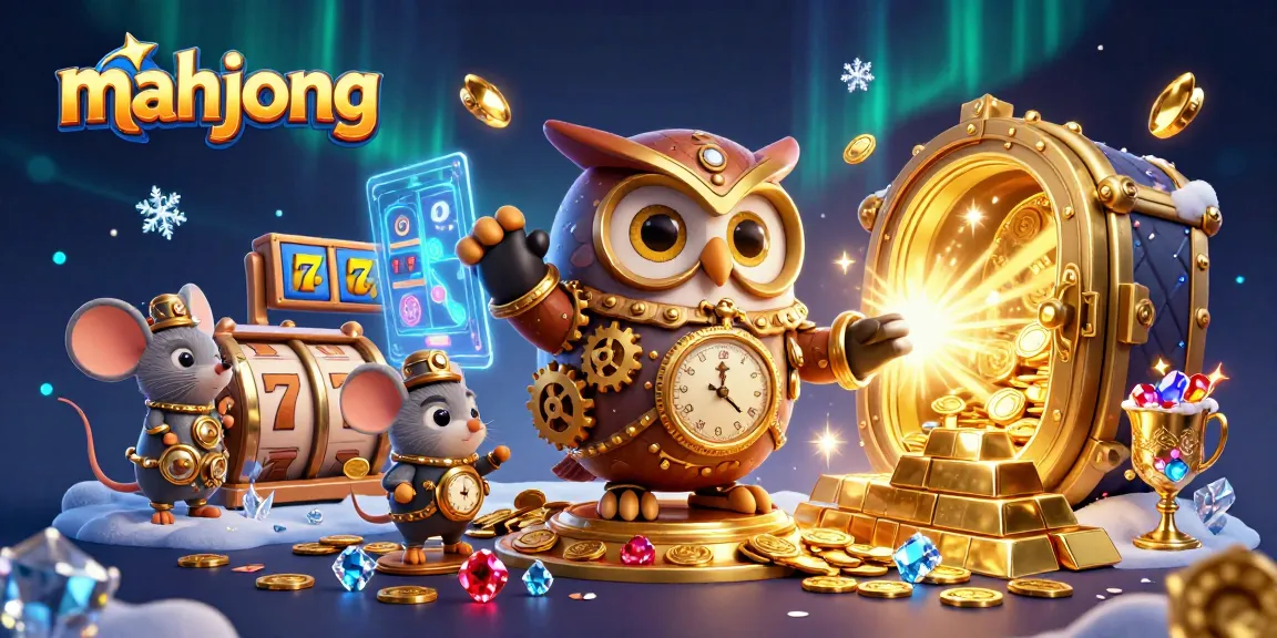 Engage in mahjong excitement with a dynamic illustration showcasing casino elements and treasures.