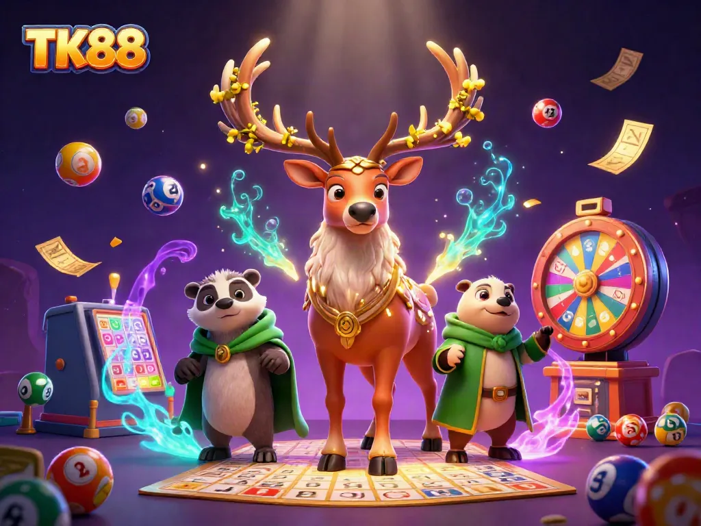 Immerse in the dynamic world of TK88 with dazzling lottery elements and fantasy creatures.