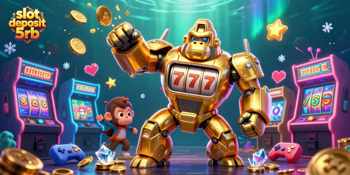 Spin the reels with slot deposit 5rb's 3D golden gorilla mech and vibrant gaming elements.