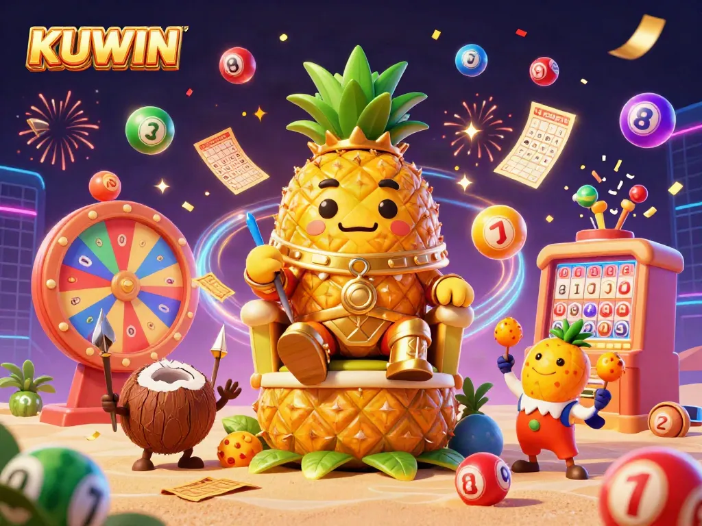 Experience KUWIN's vibrant casino atmosphere with dynamic lottery elements and a tropical twist.
