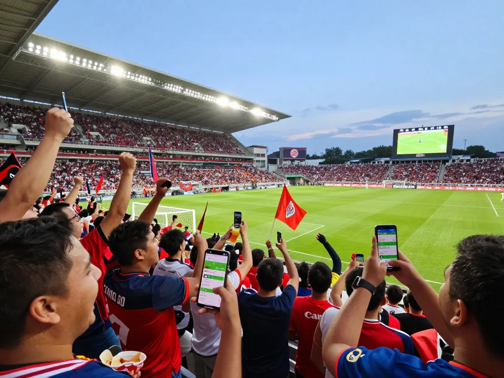 Kèo nhà cái TV live football match atmosphere with fans celebrating, showcasing betting excitement and community engagement.
