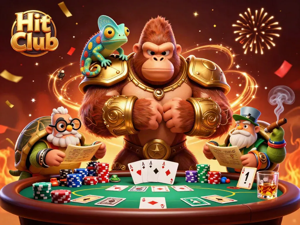 Engage in thrilling gaming action at Hit Club with colorful characters and vibrant casino elements.