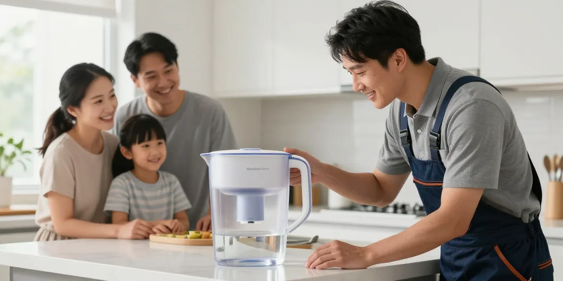 Waterdrop ED01AW Electric Water Filter Pitcher installed by a trusted local service provider, enhancing the home's water quality in a community setting.