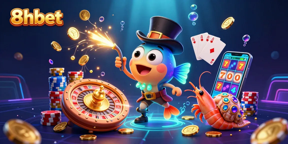 Engage with 8xbet's vibrant underwater casino scene featuring interactive characters and dynamic gaming elements.