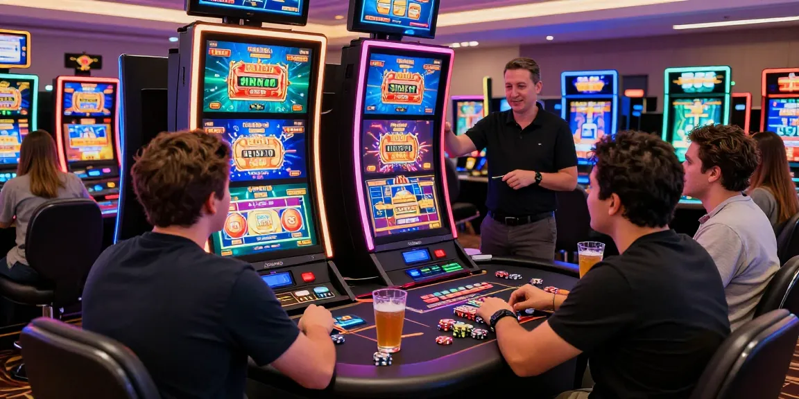 Players enjoying interactive games at bonus buy casinos with vibrant screens and lively atmosphere.