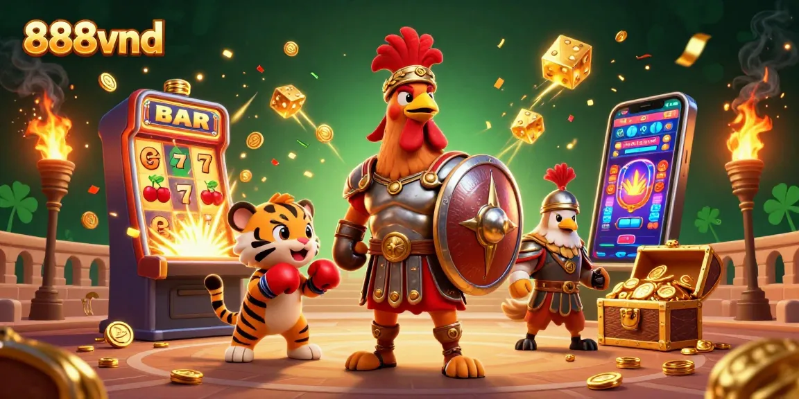 Experience thrilling casino action with 888vnd as gladiator rooster and tiger cub elevate the gaming vibe.