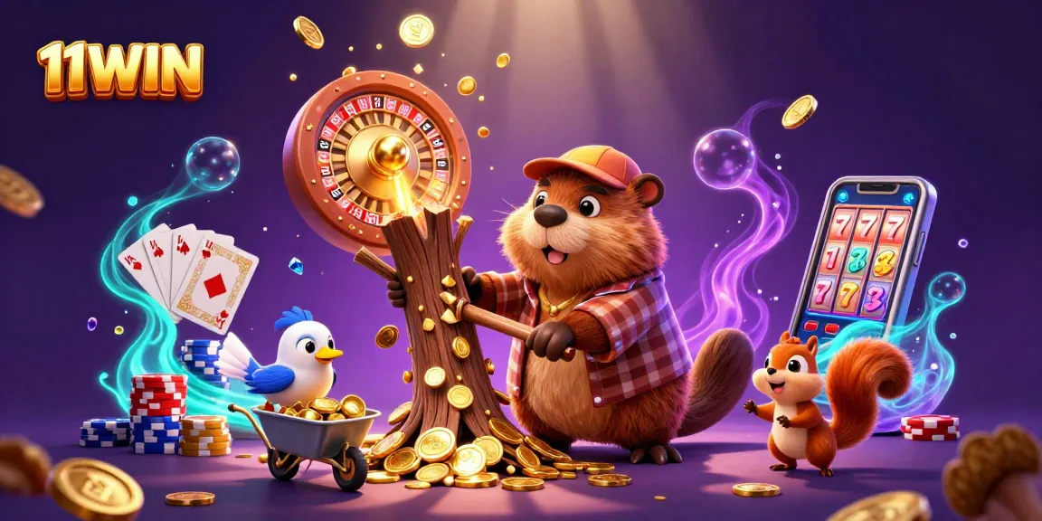 Experience thrilling gameplay at 11WIN with a vibrant display of casino elements and characters.