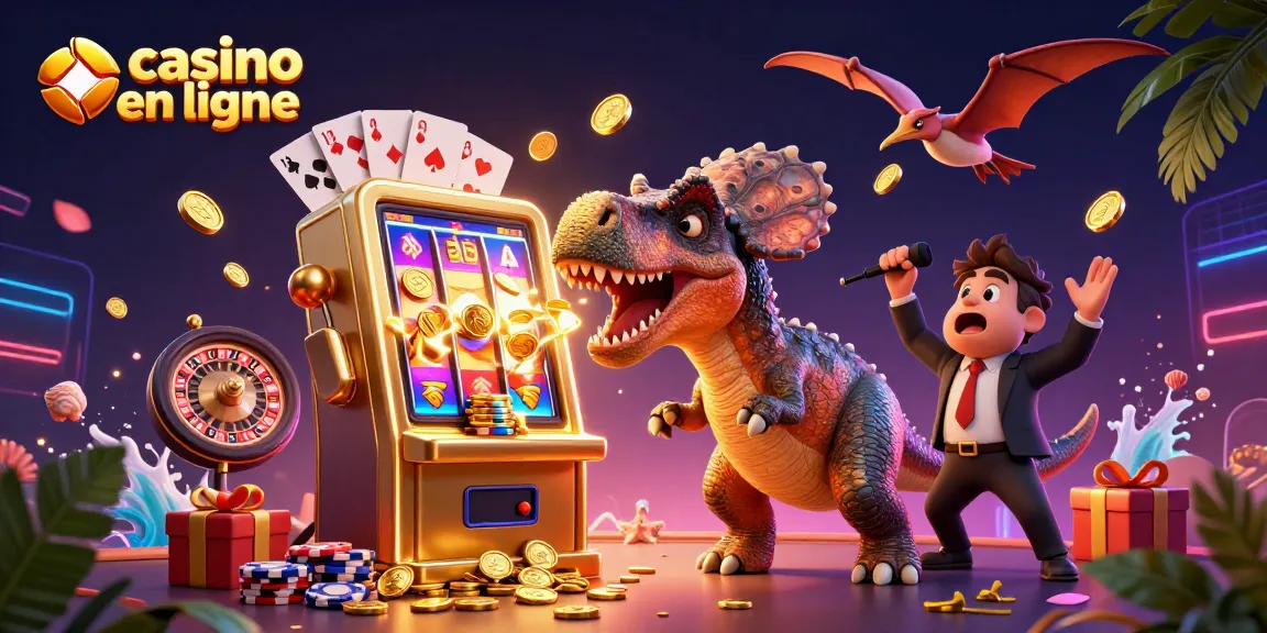 Le pachycephalosaurus interagit avec une machine à sous en or au casino en ligne, capturant des pièces dorées.