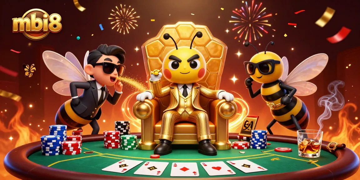 Experience thrilling gameplay at mbi8 with a bumblebee mob boss amidst a bustling poker scene.