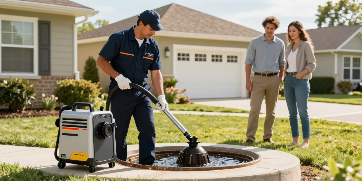 Septic pumping service by trusted local provider, professional contractor performing septic tank maintenance in the community.