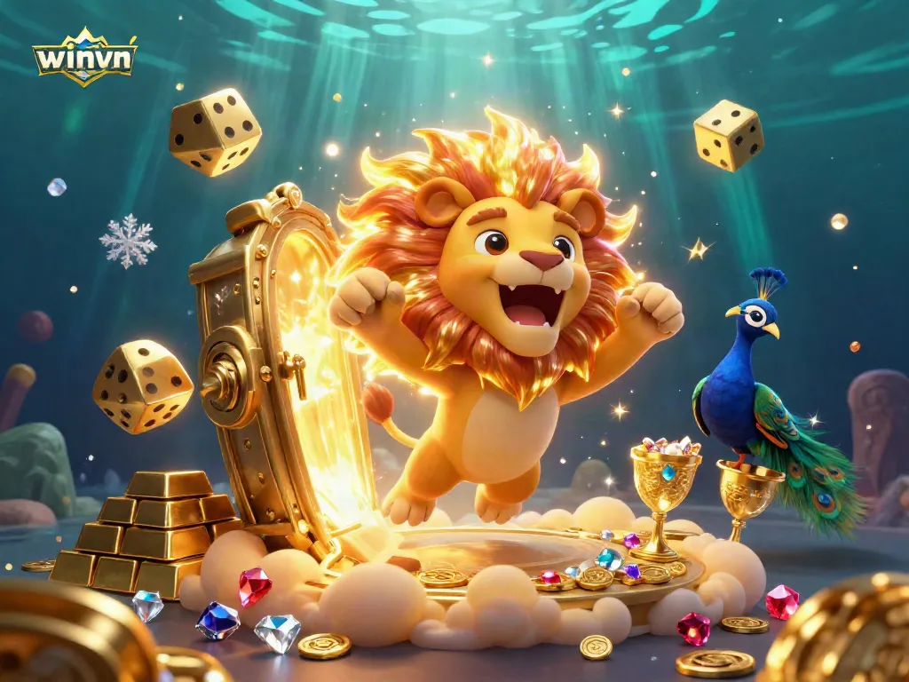 Winvn showcases thrilling 3D animated action in a casino-themed illustration, highlighting vibrant elements of luck.