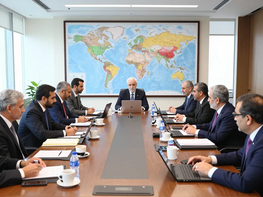 Diplomats discussing the Iran nuclear program at an international conference.
