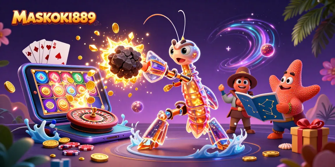 Join the excitement of MASKOKI889 with vibrant slots, gold coins, and a stellar adventure.