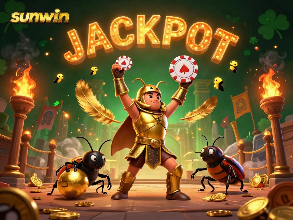 Win big with sunwin in a dynamic casino-themed illustration featuring vibrant characters and thrilling elements.