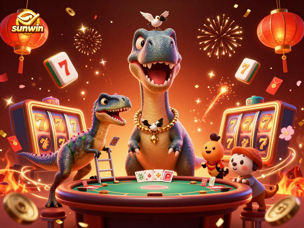 Experience thrilling moments at sunwin with unique casino adventures featuring a brontosaurus at the poker table.