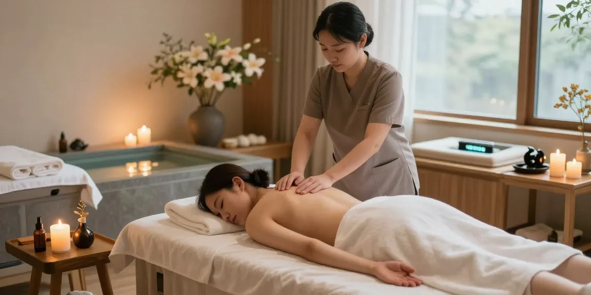 Enhancing wellness with 시흥출장마사지 in a tranquil spa environment featuring soothing candles and ambient lighting.