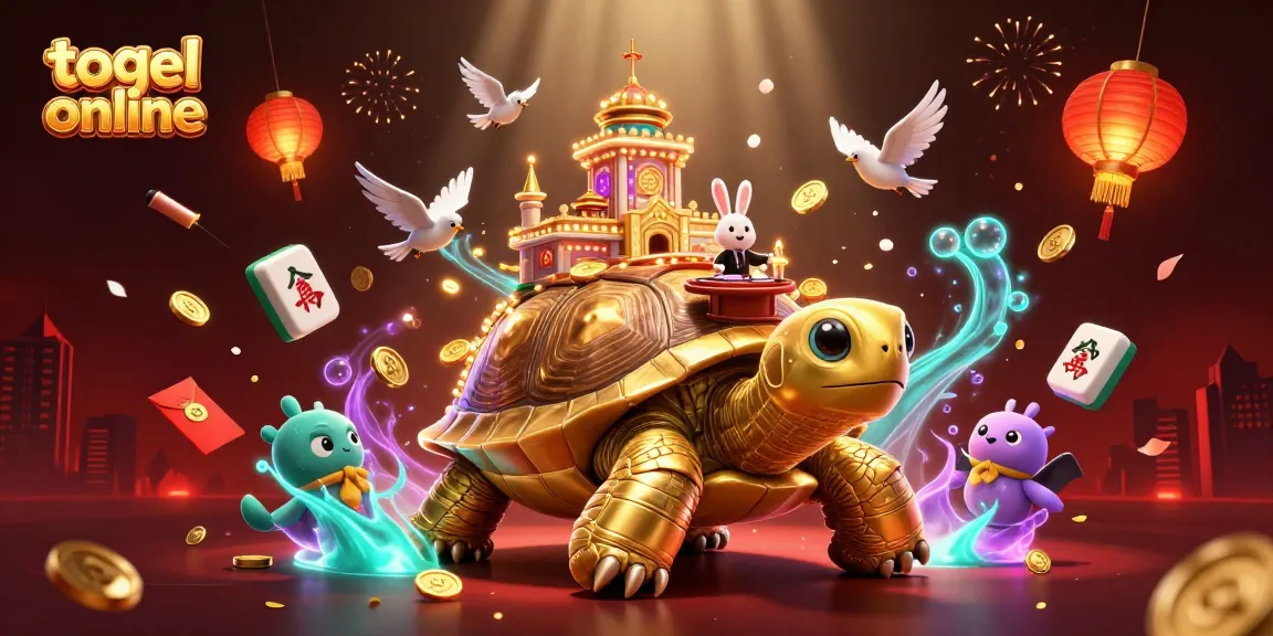 Experience the excitement of togel online with a vibrant 3D illustration of a casino scene bursting with energy.