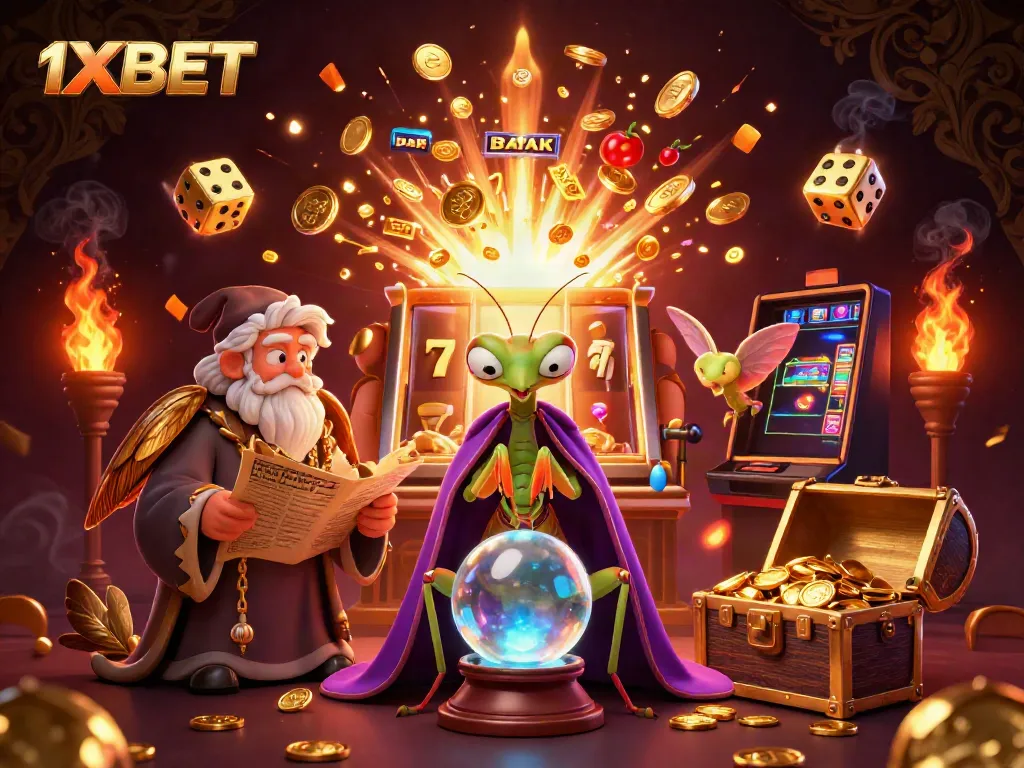 Experience 1XBET's thrilling casino scene with fortune tellers and exciting gaming elements.
