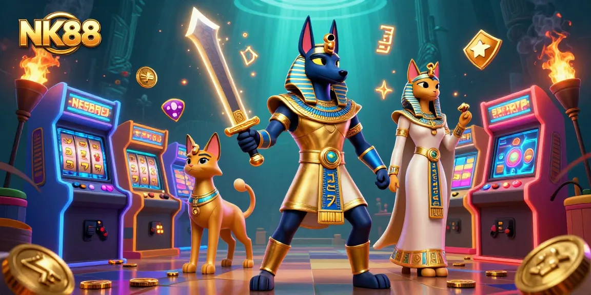Experience thrilling gameplay with NK88's Egyptian warriors and vibrant slot elements.