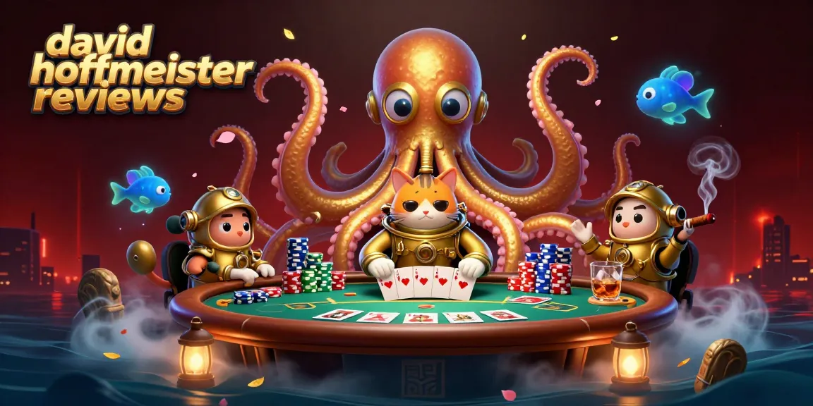 Experience thrilling gaming with david hoffmeister reviews as a colossal kraken, diving cat, and bioluminescent fish surround a lively poker game.