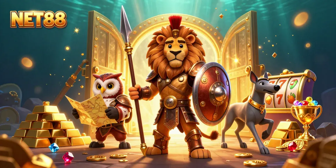 Engage with NET88's thrilling slots and casino experience featuring vibrant characters and gems.